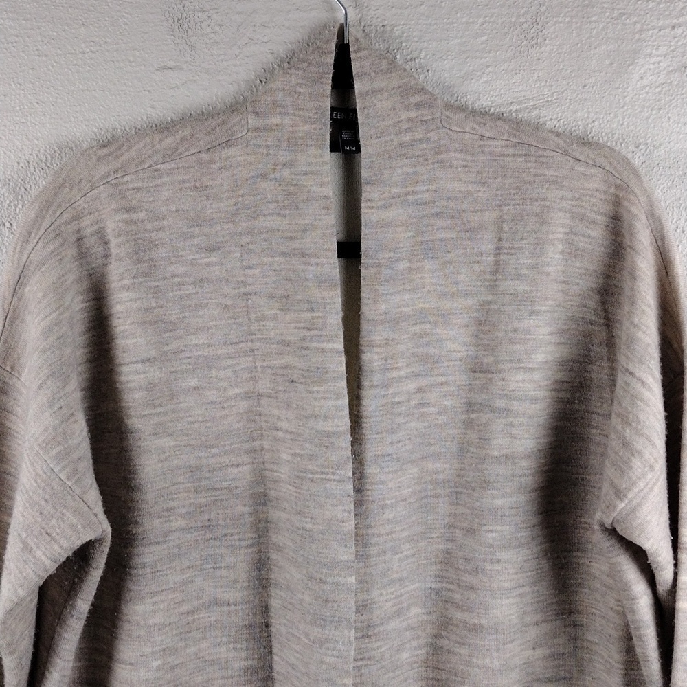 Eileen Fisher Wool Blend Natural Marbled Shawl Collar Long Open Front Cardigan - Picture 3 of 14